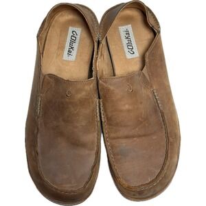 Olukai Moloa Mens Leather Slip On Shoes Loafers Brown Casual Comfort Size 12